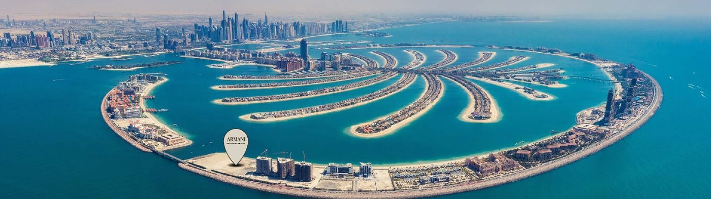 Palm Jumeirah vue du ciel, avec l'emplacement du projet